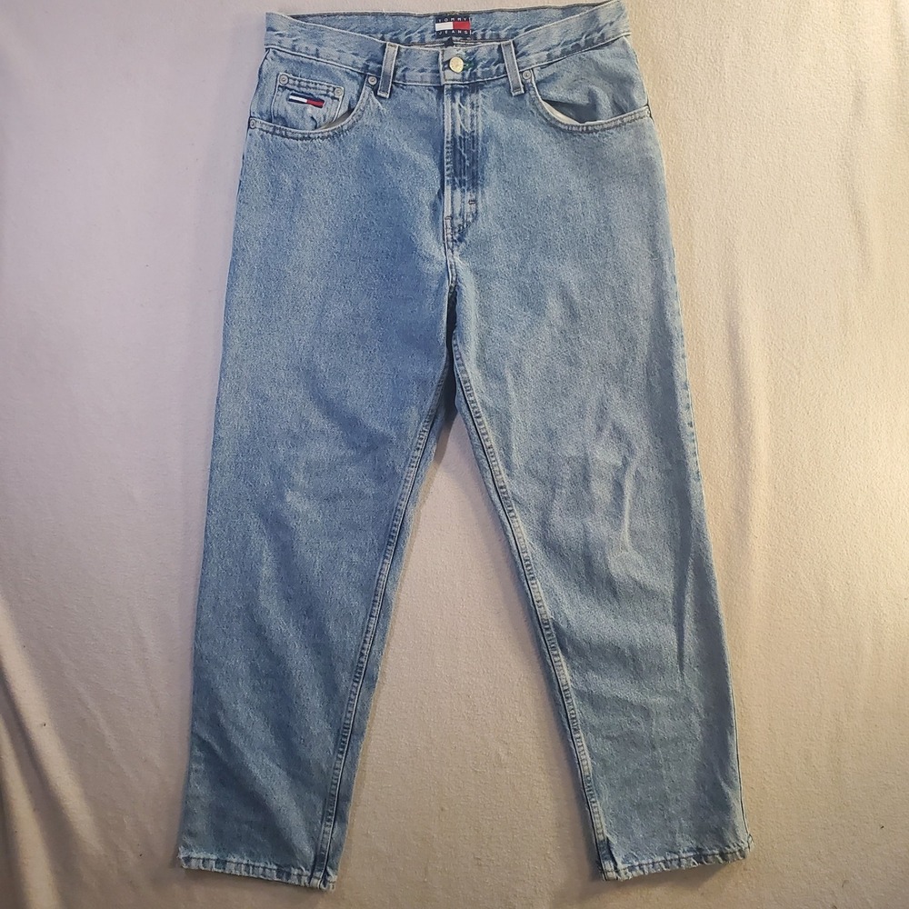 Vintage Y2K Tommy Hilfiger Men's Jeans 32x30 Blue Denim Big Flag Patch 90's